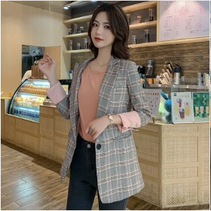 Áo Khoác Blazer Họa Tiết Sọc Caro Phong Cách Hàn Quốc Thời Trang Mùa Xuân Mới Cho Nữ 2021