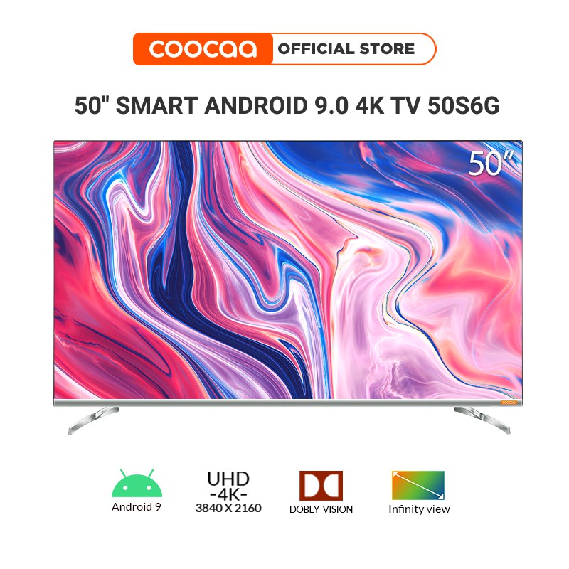 SMART TV 4K UHD Coocaa 50 inch - Android 9.0 TV- Wifi - viền mỏng - Model 50S6G - tivi giá rẻ Chân viền kim loại