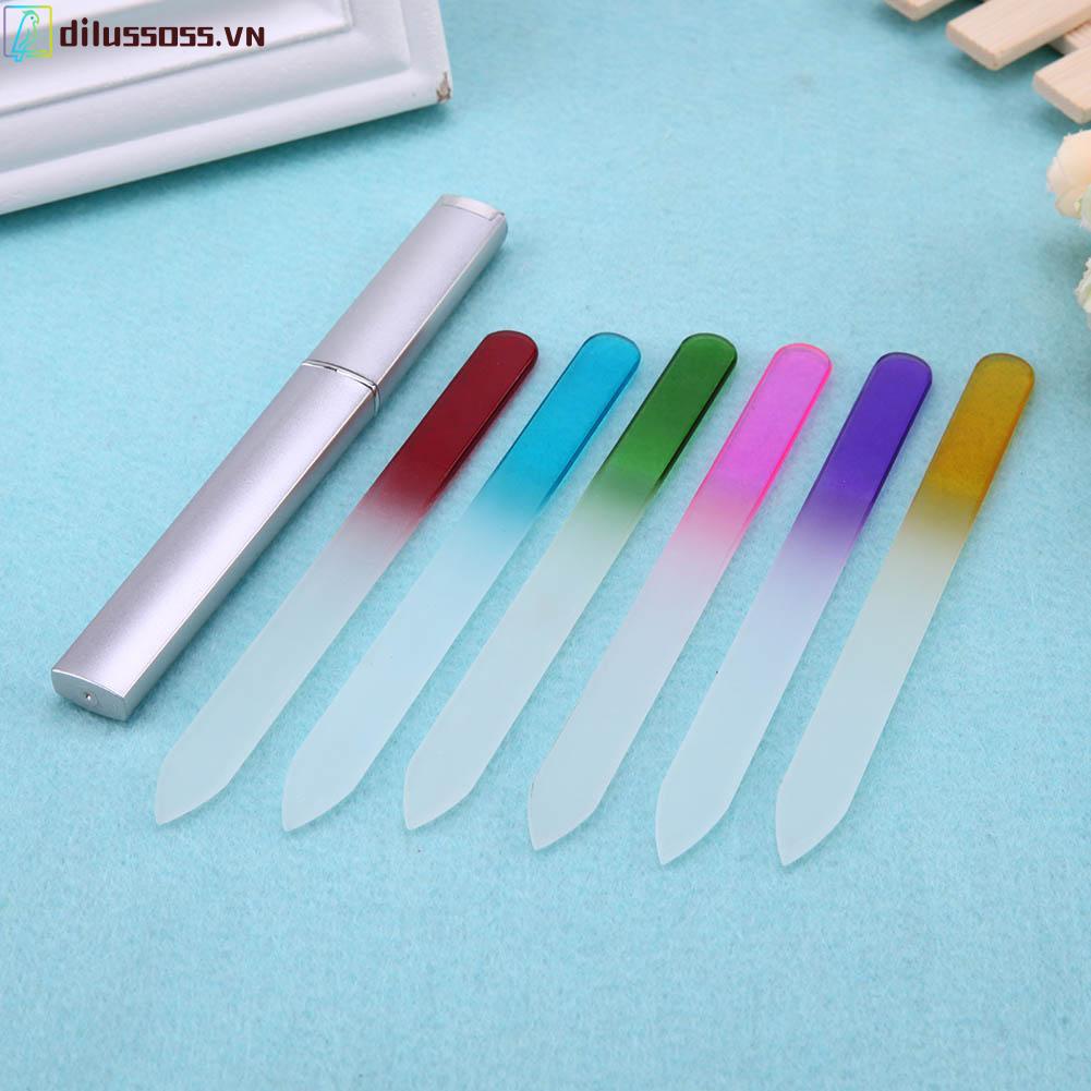 [Hàng mới về] Set 6 dũa móng bằng thủy tinh pha lê kèm ống đựng màu bạc