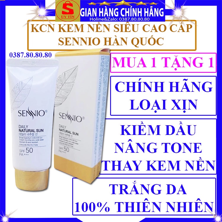 Kem chống nắng kiềm dầu nâng tone tốt thay kem nền tốt chính hãng Sennio hàn quốc KCN cho da dầu mụn nhờn khô nhạy cảm