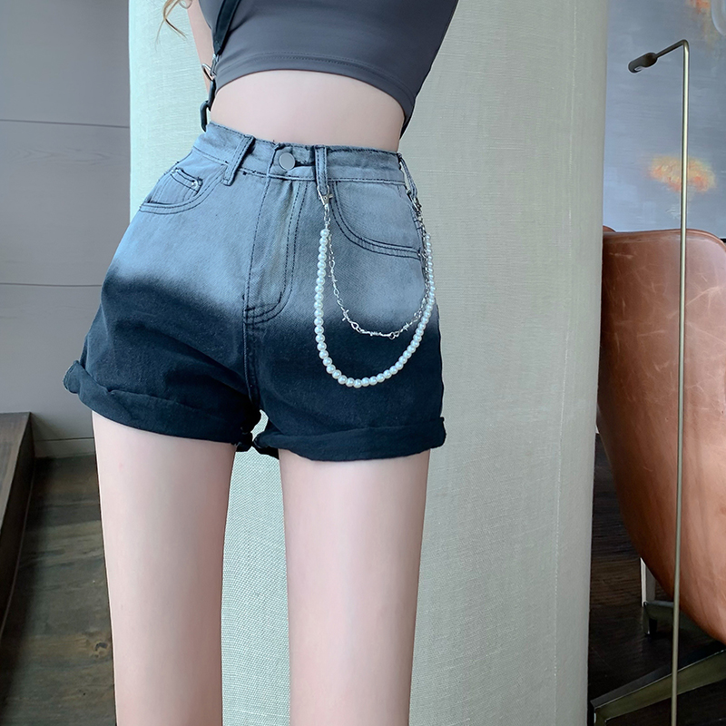 Quần short denim lưng cao phối màu gradient sành điệu dành cho nữ