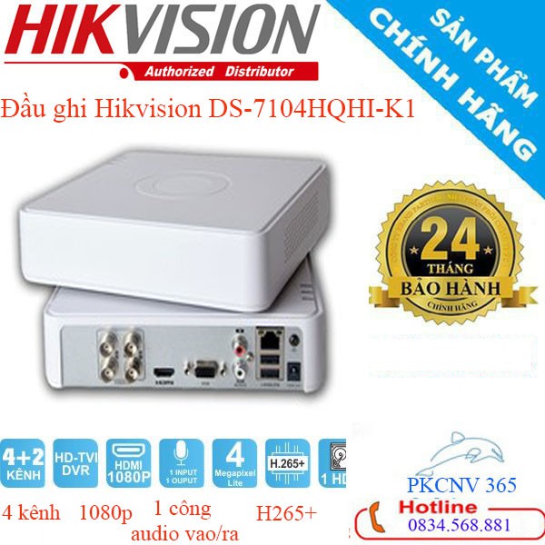 Đầu ghi 4 kênh Hikvision DS-7104HQHI-K1 TURBO HD 4.0 bảo hành chính hãng 2 năm