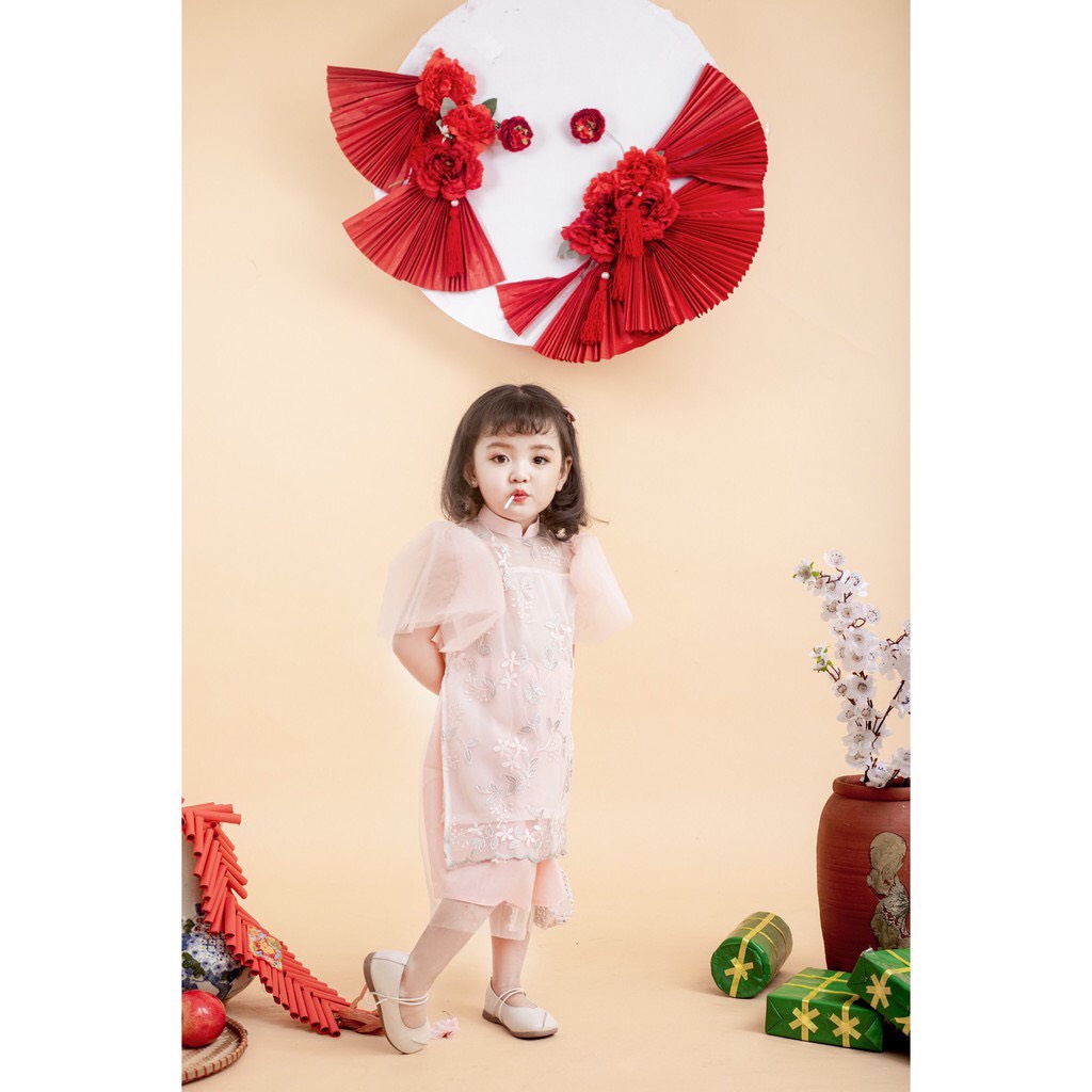 Áo dài Tết cách tân cho bé gái từ 9-35 kg