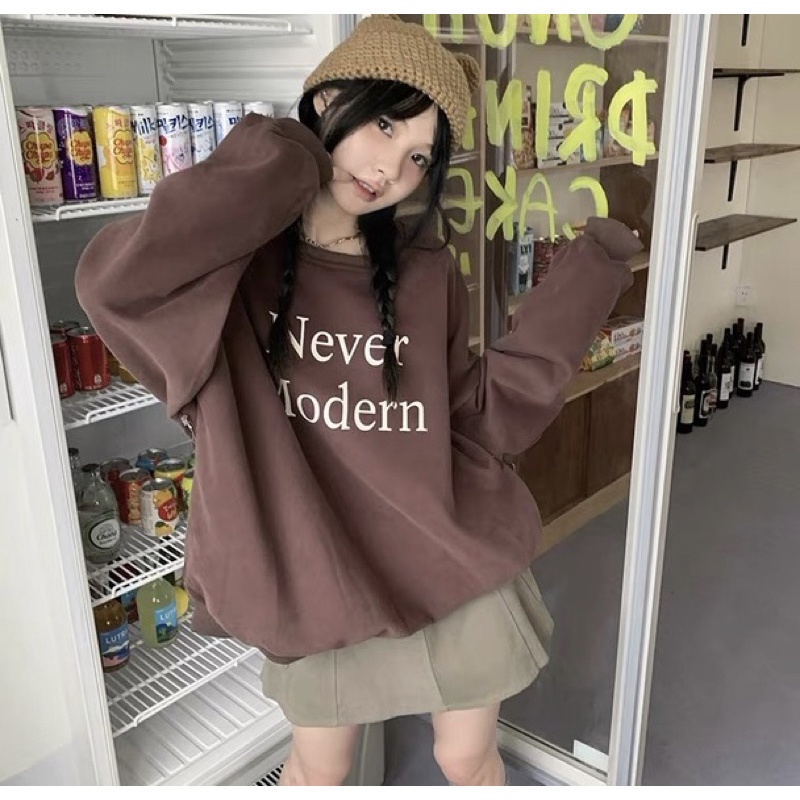 Áo sweater nỉ nam nữ form rộng chất nỉ bông 2 lớp dày đẹp in hình never