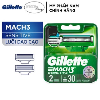 Hộp Lưỡi dao cạo cao cấp Gillette Mach 3 Sensitive vỉ 2 cái - Mach3 3 lưỡi