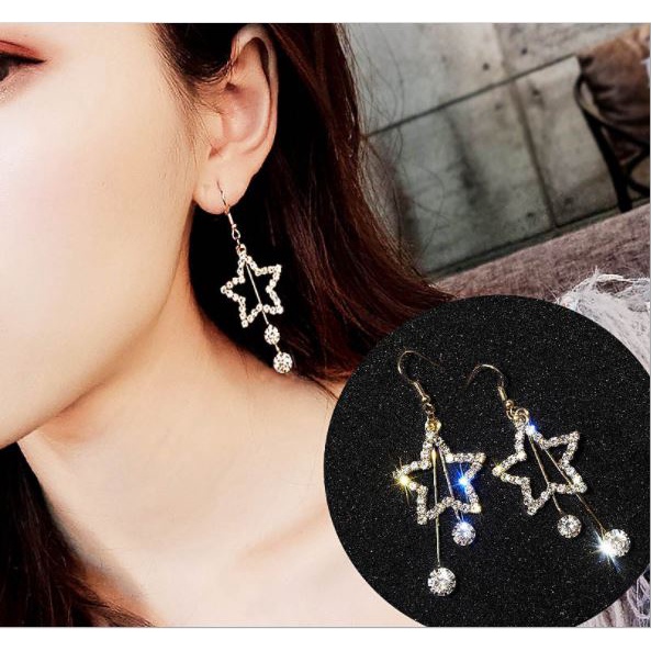 Bông tai nữ kiểu ngôi sao đính đá tòn ten kiểu dáng thời trang quý phái, sang trọng thích hợp đi dự tiệc