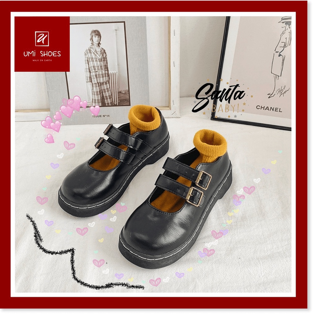 Giày ulzzang oxford vintage LOLITA 2 QUAI CÀI mũi tròn búp bê đơn giản màu đen/nâu mới đẹ