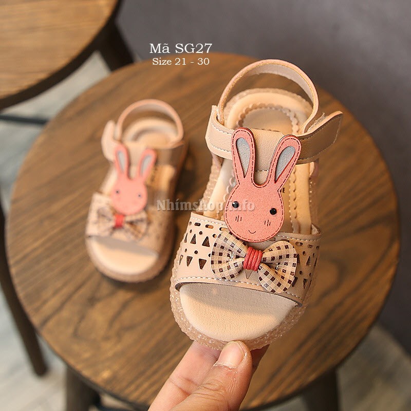 Sandal bé gái 1 - 5 tuổi họa họa tiết thỏ dễ thương da mềm quai dán tiện dụng SG27