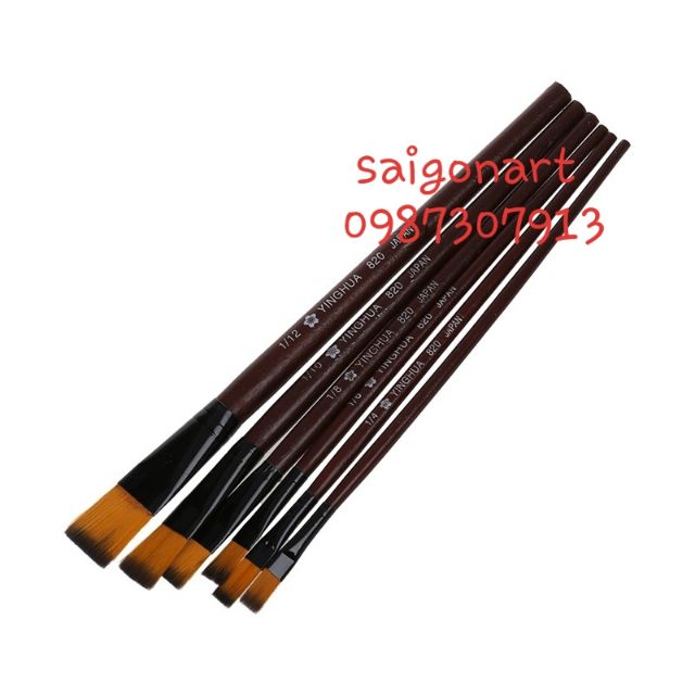 Bộ 6 Cọ Vẽ Thủ Công Mỹ Thuật Màu Nước, Acrylic Cán Nâu Đầu Bằng 820