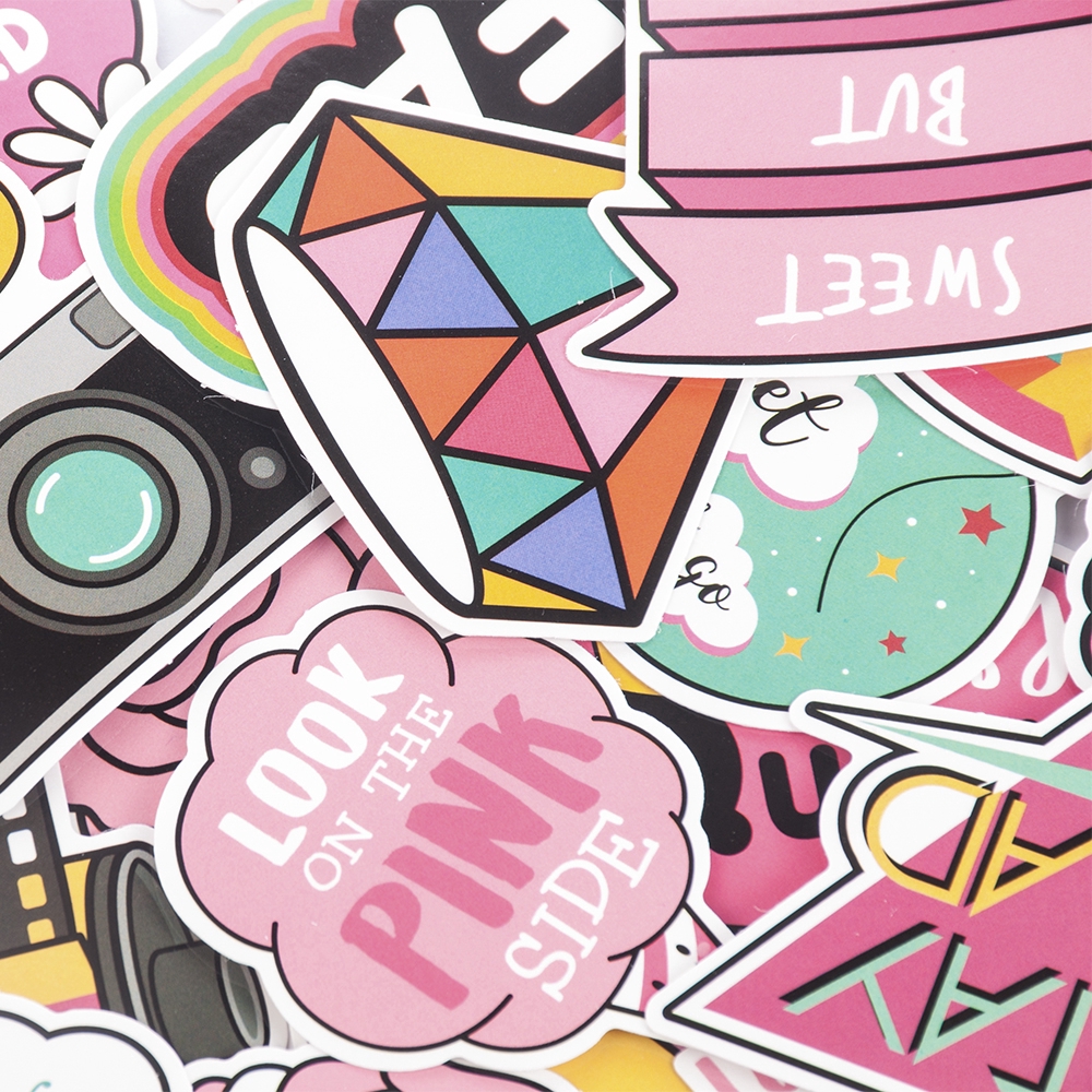 Set 60 nhãn dán thiết kế dễ thương dùng trang trí laptop/ván trượt/sách đa năng