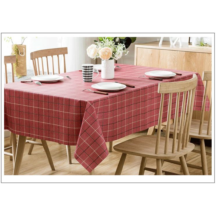 Khăn trải bàn PVC chống thấm cao cấp KPV001 Pink Xinh Decor khăn sọc caro đỏ to chất nhựa pha vải trang trí bàn ăn