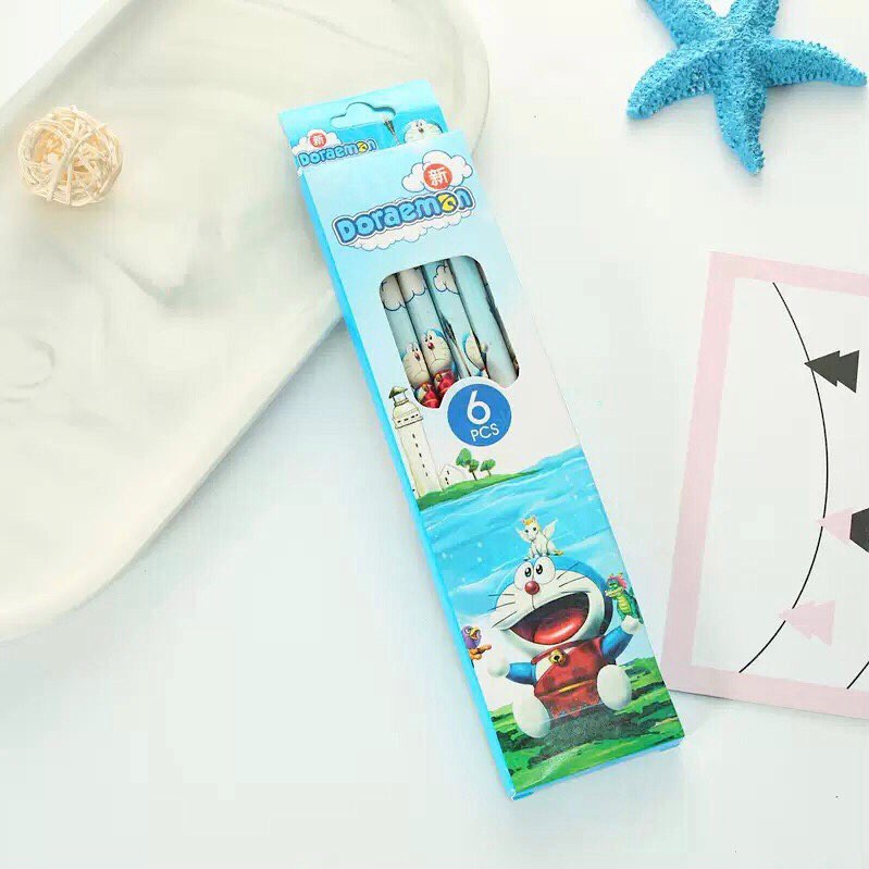 Hộp 6 bút chì gỗ, viết chì 2B hình nhân vật hoạt hình Elsa, công chúa  siêu nhân, Hello kitty sắc nét mã FA2045