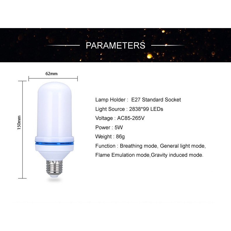 Bóng Đèn LED E27 Tạo Hiệu Ứng Ngọn Lửa 6W 85V-265V