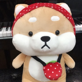 Thú bông chó shiba cosplay đội mũ đeo túi dâu