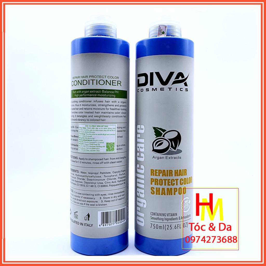 Bộ Dầu Gội Diva Xanh 750ML*2 Phục Hồi Và Giữ Màu Nhuộm Mẫu 2019 Chính Hãng.