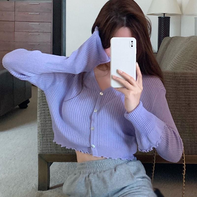 Áo Khoác Cardigan Tay Dài Cổ Chữ V Màu Trơn Phong Cách Hàn Quốc | BigBuy360 - bigbuy360.vn