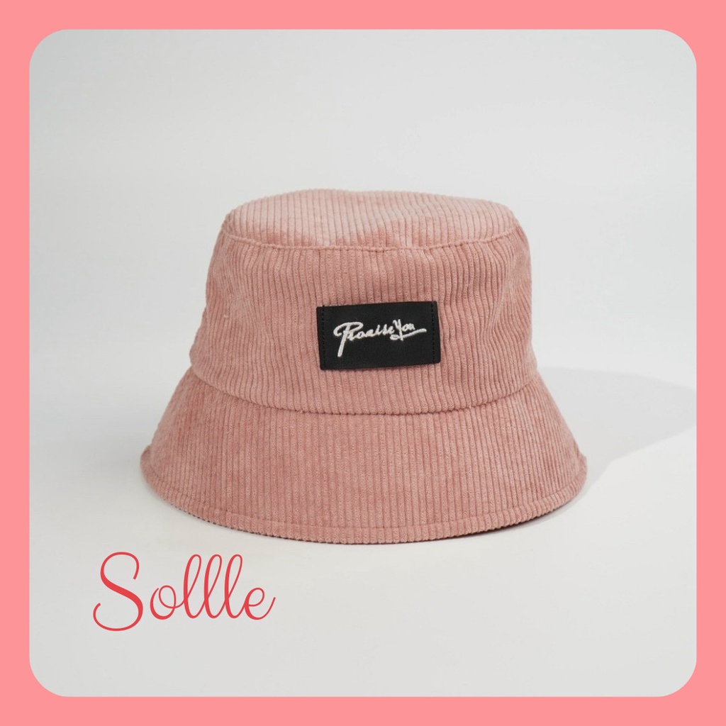 Mũ bucket vành cụp nón tai bèo thêu PromissYou chất nhung tăm nhiều màu unisex nam nữ Sollle