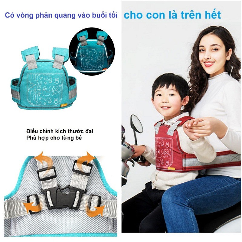 Đai đi xe máy an toàn cho bé, có phản quang