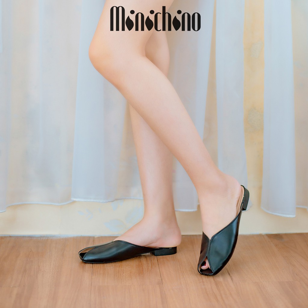 Giày sục nữ MINICHINO hình quả trám hở mũi thời trang màu kem TC035 | BigBuy360 - bigbuy360.vn