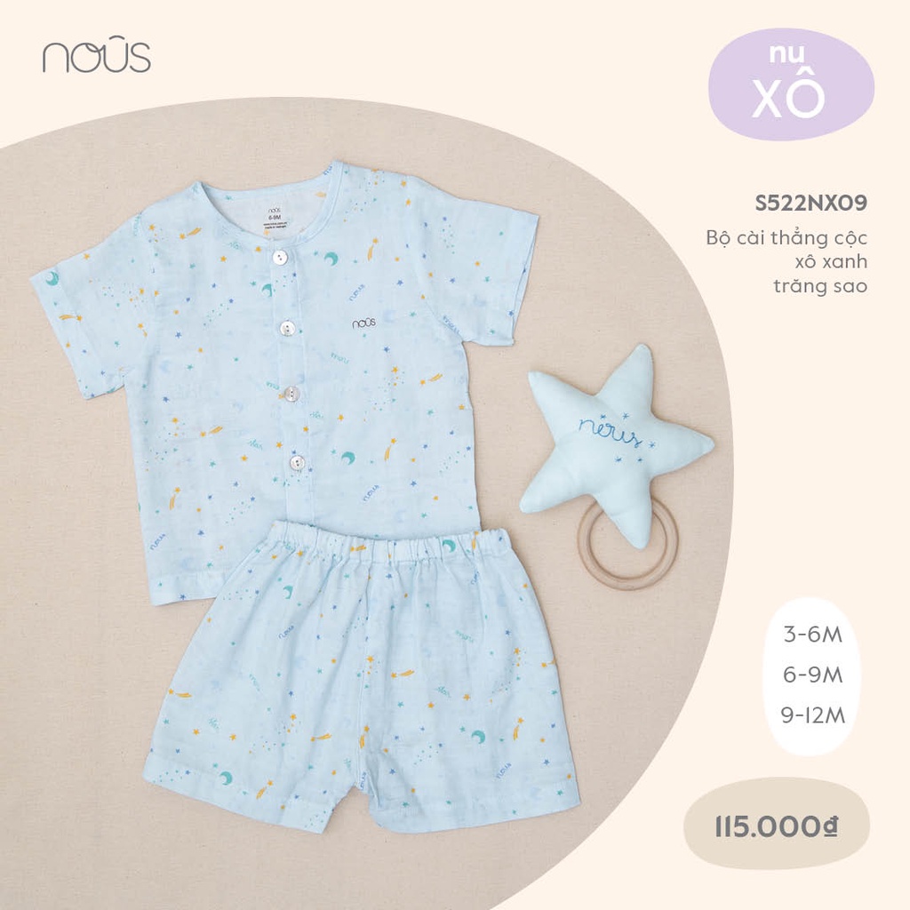 Bộ Quần Áo Cộc Cài Thẳng Nous Chất Liệu Nu Xô Cho Bé (Size Từ 3-6 Tháng Đến 9-12 T