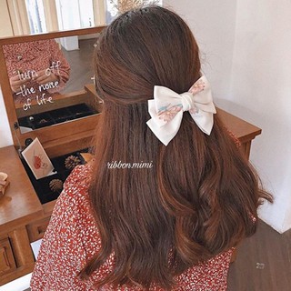 [ Hàng Thiết Kế ] Kẹp Tóc Nơ Vải Hoa 3 tầng Handmade Cao Cấp Ribbon.mimi Vanilla cột / kẹp