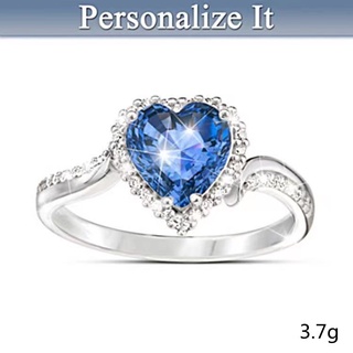 Nhẫn Đính Đá Zircon Màu Xanh Đậm Hình Trái Tim