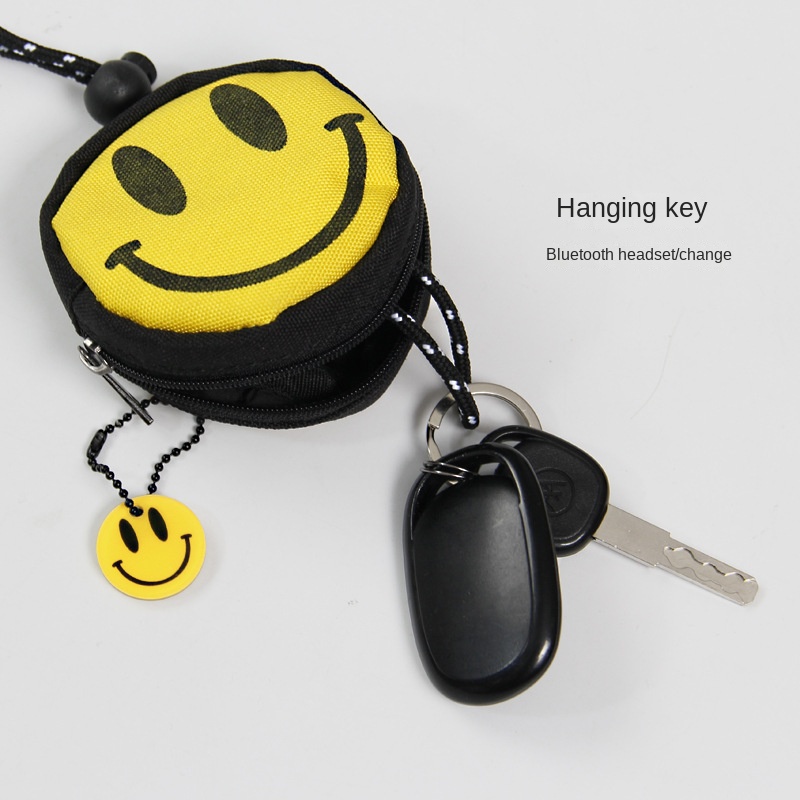 Niche design ins coin purse small mini headphone bag hanging neck tide brand smiley key storage bag pendant