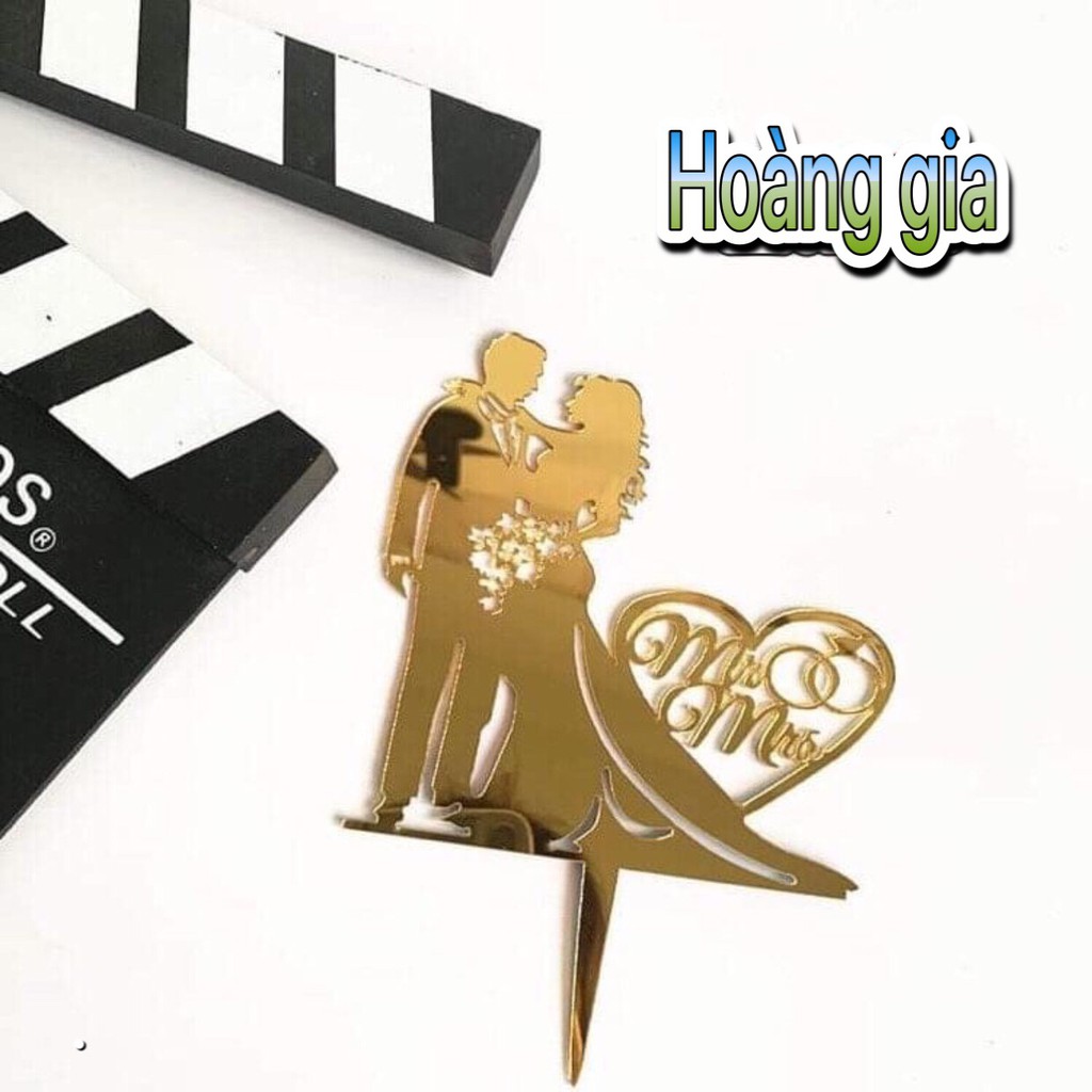 Phụ Kiện Trang Trí Bánh Sinh Nhật Bánh Kem - Combo 10 mica cô dâu chú rể trái tim ngoài