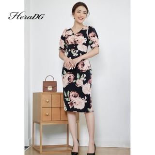 Đầm thiết kế dáng ôm nữ heradg cổ tim tay bồng họa tiết hoa tinh tế, chất vải mềm nhẹ sdpba019