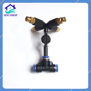 Béc Phun Sương 4 Hướng Đầu Đồng - Kèm Tê Nối Ống 8mm Van Chống Rỉ, Sử Dụng Tưới Lan, Tưới Cây, Làm Mát...