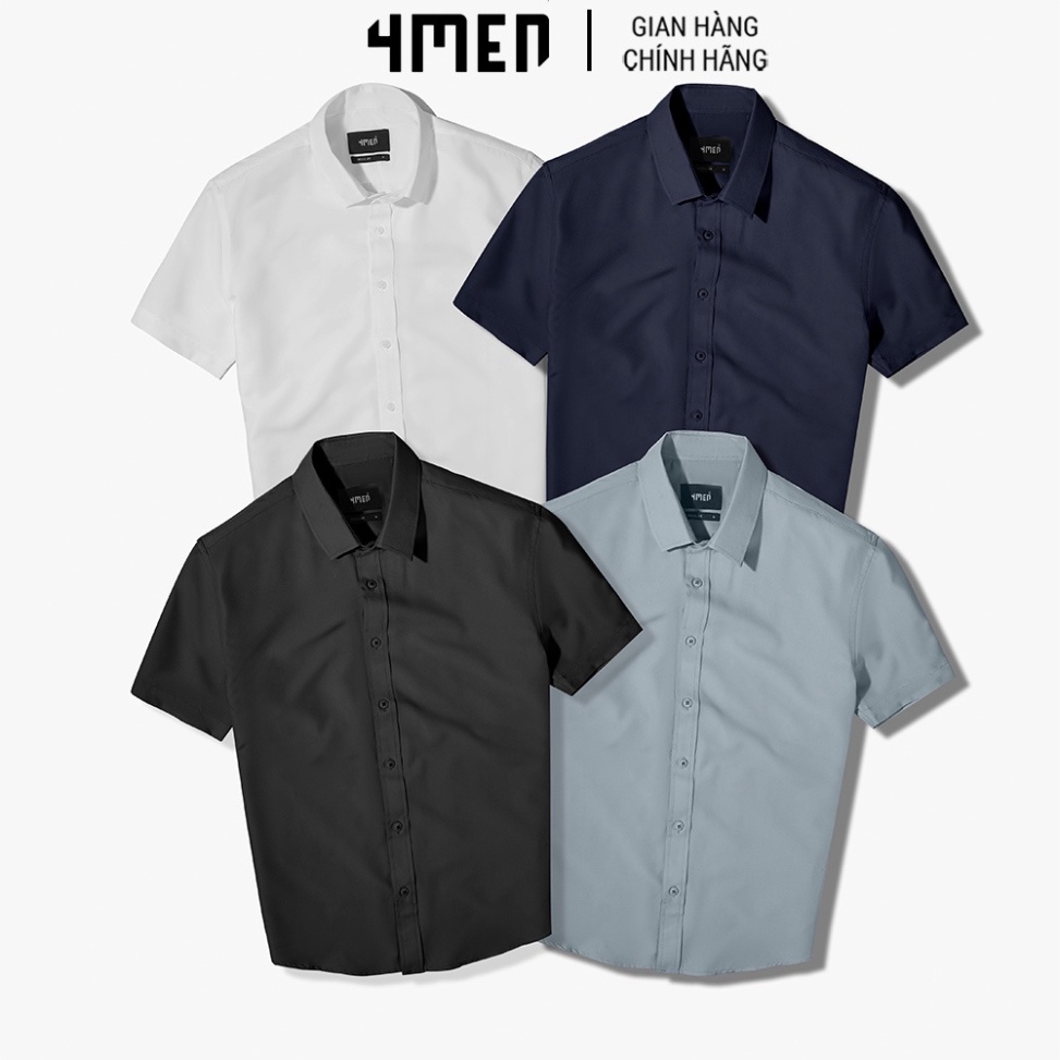 Áo sơ mi nam ngắn tay trơn 4MEN SM087 form regular, vải lụa đẹp cao cấp hạn chế nhăn, 4 màu thanh lịch, hiện đại giá rẻ