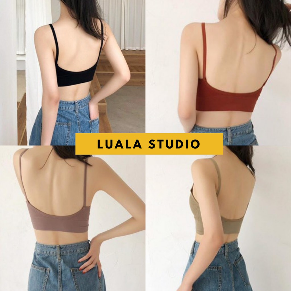 Áo croptop 2 dây nữ có mút ngực khoét lưng hàng Quảng Châu, bra gợi cảm sexy, bralette thun gân tập Gym, Yoga không gọng