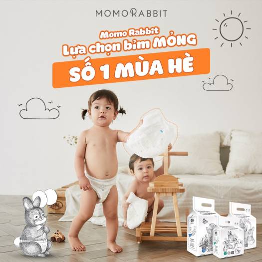 Tã dán cho bé MOMO RABBIT S36d M32d L30d XL28d, bỉm quần siêu mỏng L28q XL22q XXL18q