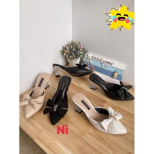 Dép sục nơ gót vuông mika 5 phân