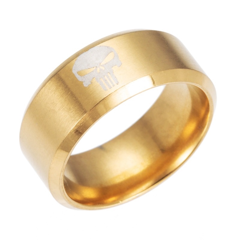 1PCS punisher skull head titanium steel men''s ring (color: black, gold, silver)