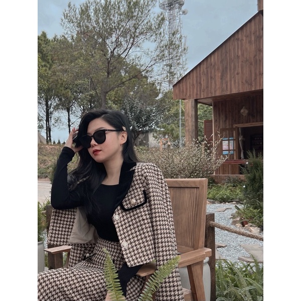 ( Ảnh thật ) A1226 Set dạ tweed áo viền nhung và chân váy bút chì | BigBuy360 - bigbuy360.vn
