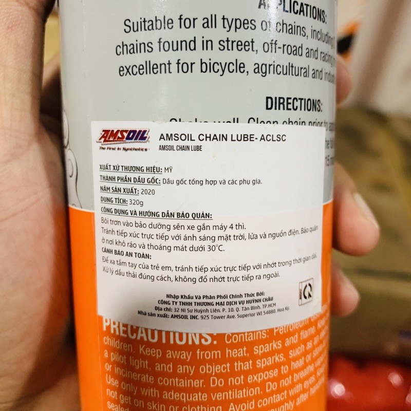 Chai Xịt Dưỡng Sên - Bôi Trơn Sên Amsoil Chain Lube 312gram - Made in USA