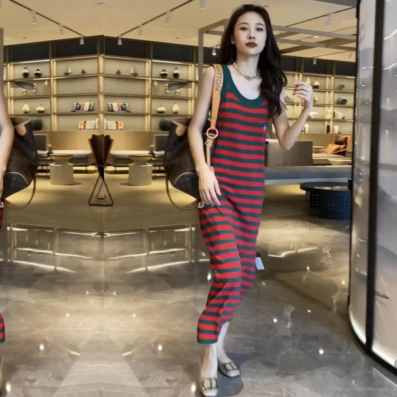 Jiashucheng Đầm Dệt Kim Sát Nách Dáng Ôm Thêu Chữ Thời Trang Cho Nữ