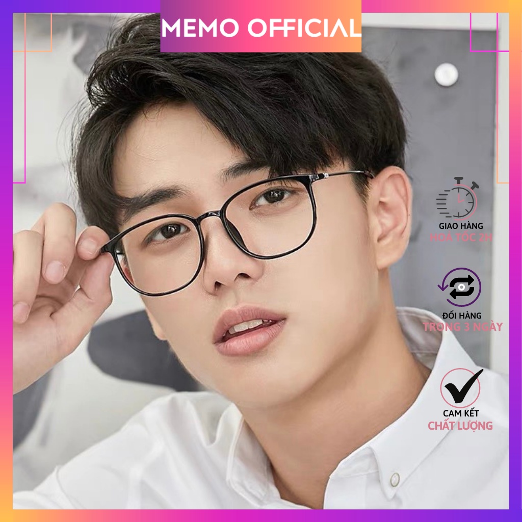 Mắt kính cận nam MEMO gọng tròn, càng kính kim loại mảnh nhẹ phong cách thời trang Hàn Quốc màu đen-R22