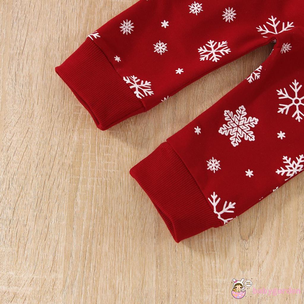 Set Áo Thun Tay Dài &amp; Quần Dài In Hình Bông Tuyết Cho Bé 0-3 Tuổi