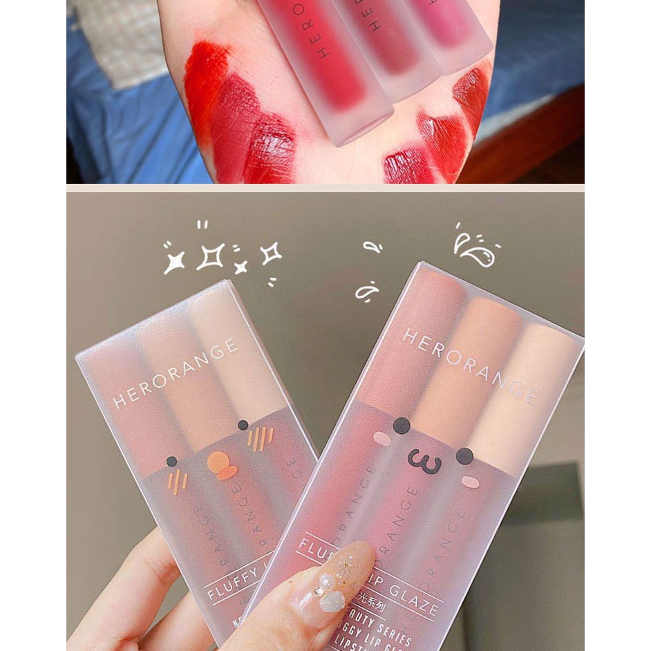 Set 3 Cây Son Kem Lì Herorange Fluffy Lip Glaze