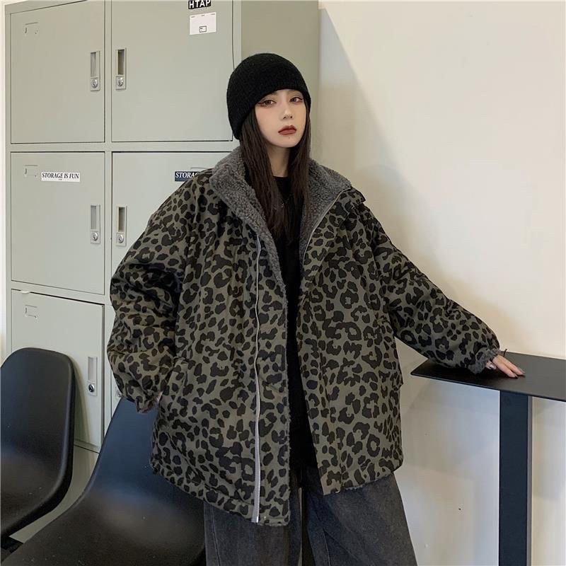 Áo khoác thu đông họa tiết da báo 2 mặt Unisex