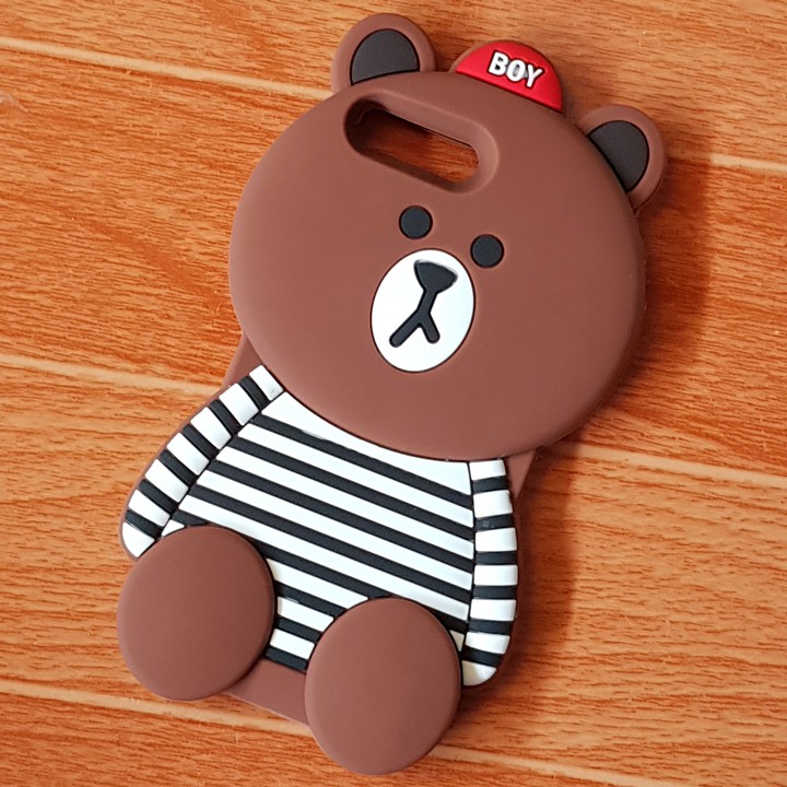 Ốp Lưng iPhone 7 Plus Gấu Mập 3D Brown Mặc Áo Cao Cấp