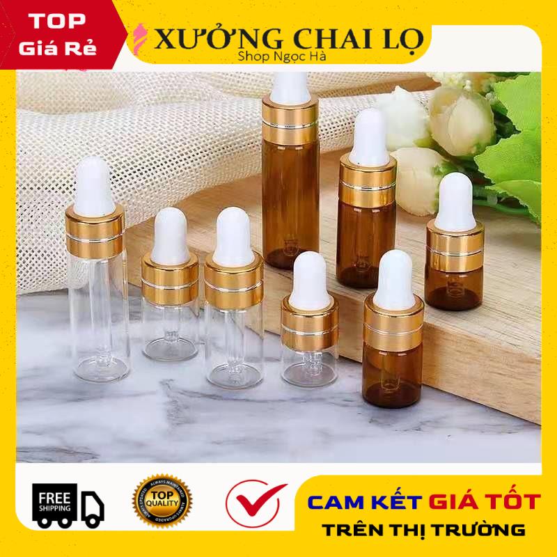 Lọ Chiết Serum ❤ GIÁ RẺ NHẤT ❤ Lọ Đựng Tinh Dầu Thủy Tinh Mỏng Bóp Giọt Khoen Vàng, Đen 2ml,3ml,5ml chiết mỹ phẩm.