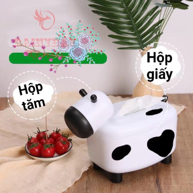 Hộp Giấy 2in1 Đựng Tăm Và Giấy Hình Bò Sữa Siêu Kute Tiện Dụng Nhựa Đẹp Hình Thú Dễ Thương .