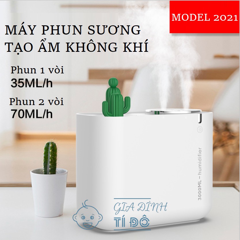 Máy Tạo Ẩm Không Khí Công Suất Lớn Gấu Polar Thế Hệ Mới Dung Tích 3 lít Dùng Cổng USB Có Vòi Phun Kép