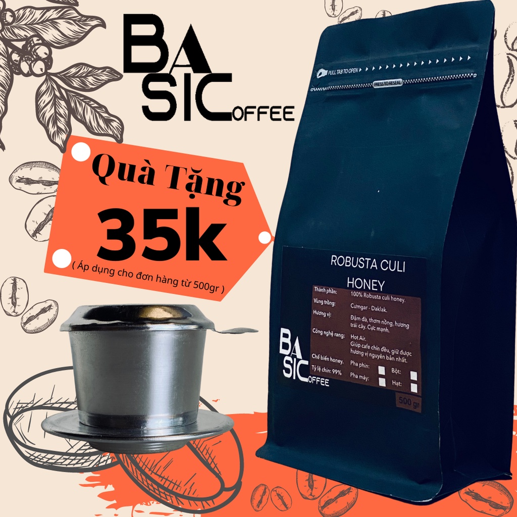 Cà Phê Robusta Culi Honey Nguyên Chất Rang Xay Mộc Ogranic Bassic Coffee Gu Mạnh Cafe Sạch Đăk Lăk