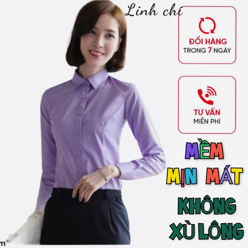 Sơ mi nữ TAY DÀI màu tím cà cao cấp VẢI KATE Ý ĐẸP FORM NHỎ ÍT NHĂN KHÔNG XÙ LÔNG MẶCTHOÁNG MÁT - Hàng mới về