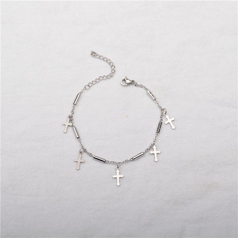 Vòng Tay Chuỗi Xích Mặt Hình Thánh Giá Bằng Thép Titan Phong Cách Hip Hop Thời Trang