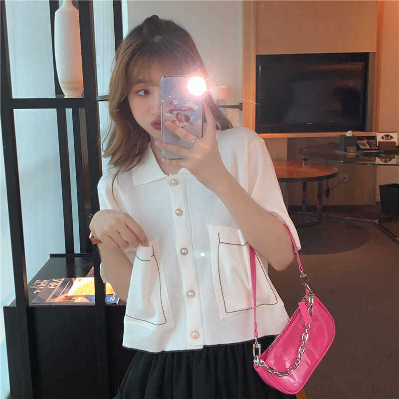 Áo ngắn dáng rộng cổ polo tay ngắn phong cách thời trang cho nữ